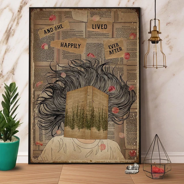Kna Prints - 1 Pc Poster Girl Reading Book And She Lived Happily Ever ...