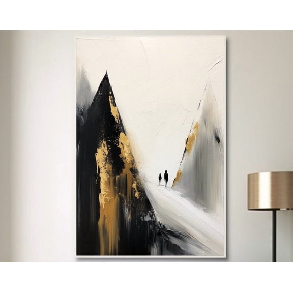 Kna Prints - 1 Pc Poster Golden Motain Abstract Painting Artwork, Black White Gold Minimalist Wall Art, Chic Nature Inspired Room Decor, UNFRAMED-16x24