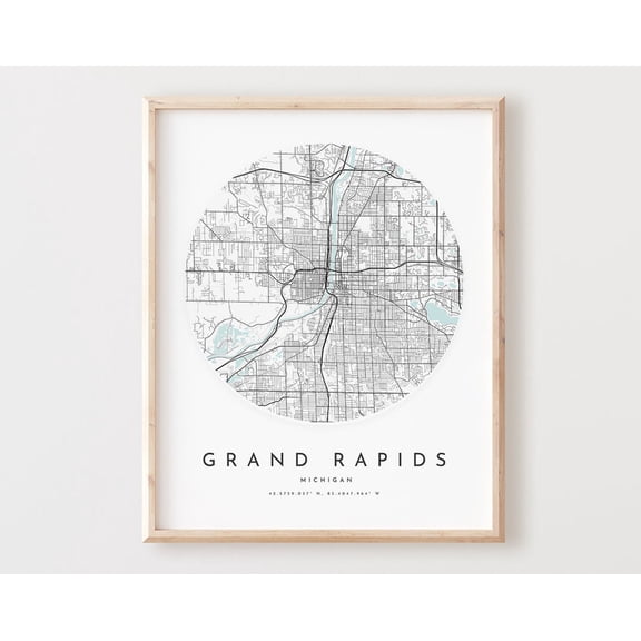 Kna Prints - 1 Pc Poster Grand Rapids Map Print, Grand Rapids Map City Wall Art, Mi Road Map, Michigan Print Street Map Decor, Office Gift, L363V4, UNFRAMED-8x12