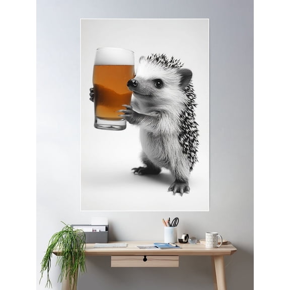 Kna Prints - 1 Pc Poster Hedgehog Drinking Beer, Fny Drinking Humor Art, UNFRAMED-8x12