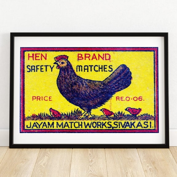 Kna Prints - 1 Pc Poster Hen And Chicks Matchbox Print Aesthetic Wall Art Vintage India Art Matchbox Wall Vintage Print , , UNFRAMED-8x12