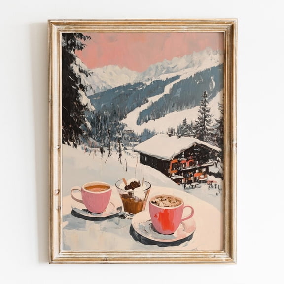 Kna Prints - 1 Pc Poster Hot Chocolate Girly Printable Wall Art, Ski Resort Bar Cart Art Print, Vintage Winter Room Decor, Preppy Apres Ski Poster,, UNFRAMED-16x24