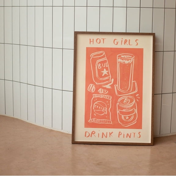 Kna Prints - 1 Pc Poster Hot Girls Drink Pints Wall Print Beer Illustration Drinks Beer Wall Art Bar Art Idea Print At Home, UNFRAMED-12x18