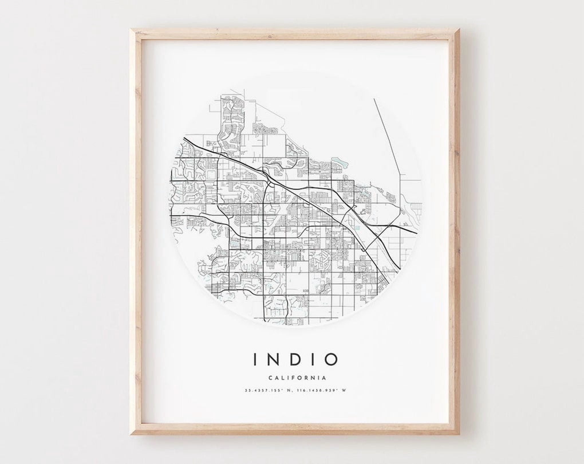 Kna Prints - 1 Pc Poster Indio Map Print, Indio Map City Wall Art, Ca ...