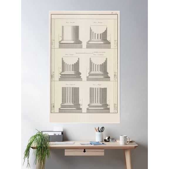 Kna Prints - 1 Pc Poster Ionic, Doric, Tuscan, Corinthian Column Bases, UNFRAMED-8x12