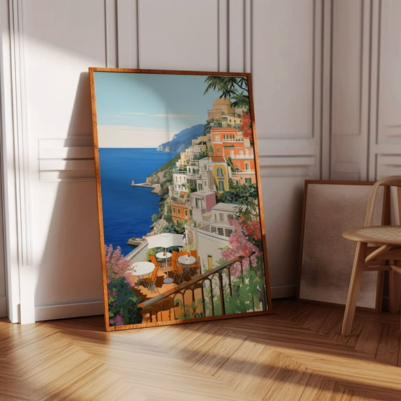 Kna Prints - 1 Pc Poster Italian Coastal Print, Positano Poster, Art, Travel Beach Poster, Amalfi Coast Italy Painting, Italy Beach Coast Summer Art Print, UNFRAMED-8x12