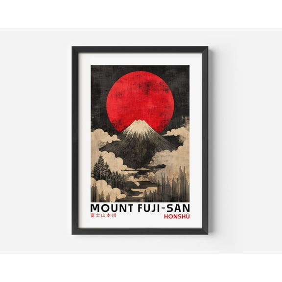 Kna Prints - 1 Pc Poster Japan For Living Room Mot Fuji Wall Art Asian Decoration Minimalist Landscape Red S Asia Picture Vintage Wall Picture , UNFRAMED-8x12