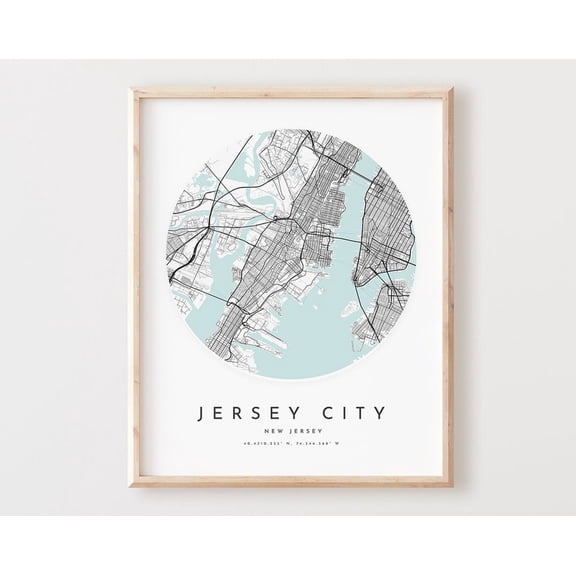 Kna Prints - 1 Pc Poster Jersey City Map Print, Jersey City Map City Wall Art, Nj Road Map, New Jersey Print Street Map Decor, Office Gift, L539V4, UNFRAMED-8x12