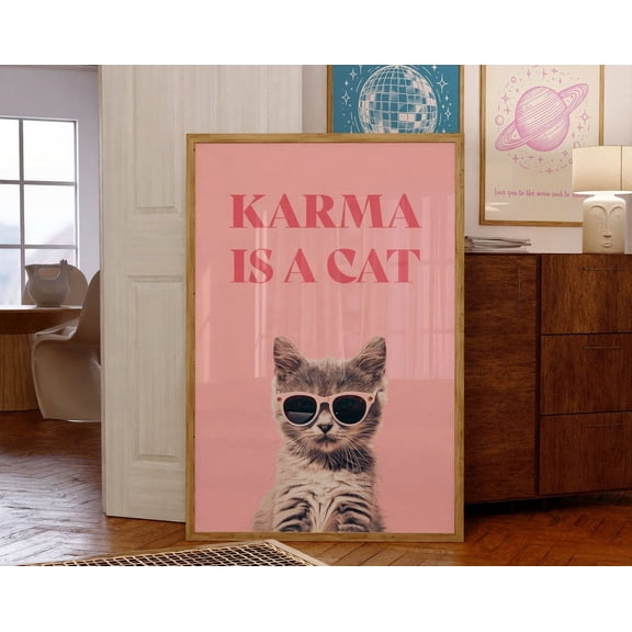 Kna Prints - 1 Pc Poster Karma Is A Cat Digital Print Pink Print Girly Wall Art Preppy Wall Art Bedroom Decor Midnights Print Trendy Wall Art, UNFRAMED-16x24