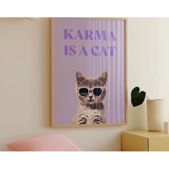 Kna Prints - 1 Pc Poster Karma Is A Cat Digital Print Purple Print Girly Wall Art Preppy Wall Art Bedroom Decor Midnights Print Trendy Wall Art, UNFRAMED-8x12