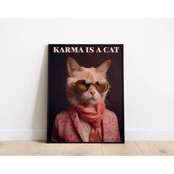 Kna Prints - 1 Pc Poster Karma Is A Cat Dressed Up Illustration Art Print, Cat Art, Vintage Cat Print, Cat Illustration, Cat Wall Art, Cat Wall Decor, Animal Art, UNFRAMED-24x36