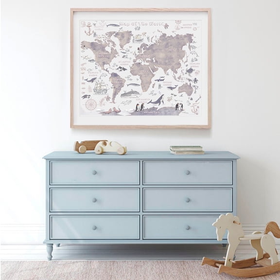 Kna Prints - 1 Pc Poster Kids World Map Poster Playroom Montessori Map Poster Homeschool Navy Blue Wall Art Printable Educational Posters Kids Able Prints, UNFRAMED-8x12