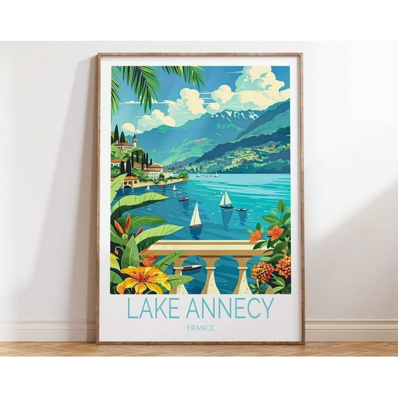 Kna Prints - 1 Pc Poster Lake Annecy France Travel , Lake Annecy Travel Wall Art, France Travel Print, House Warming Gifts, Home Decor, UNFRAMED-16x24