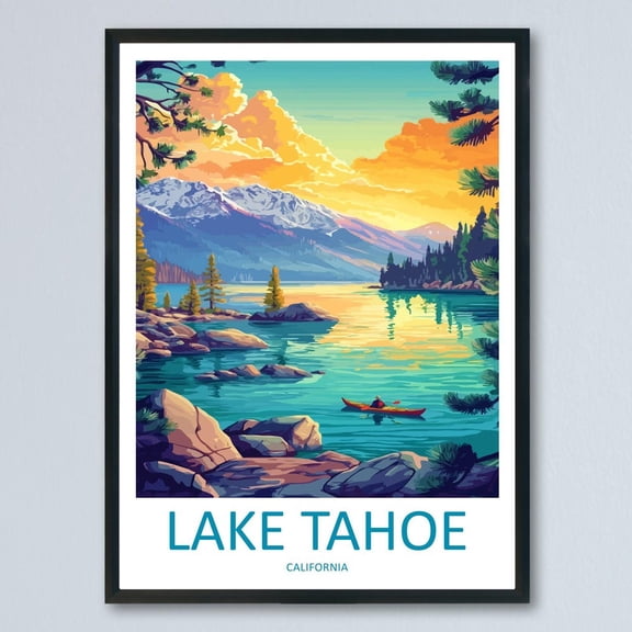 Kna Prints - 1 Pc Poster Lake Tahoe Travel Poster California Wall Art Mountain Lake Forest View Illustration Alpine Decor Lake Tahoe Gift Souvenir Scene, UNFRAMED-8x12
