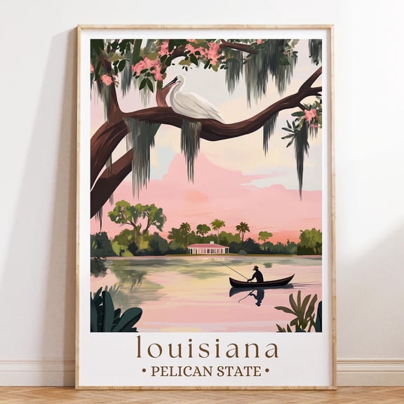 Kna Prints - 1 Pc Poster Louisiana Pelican State Travel Poster, Bayou Landscape Art, Southern Usa Print, Nature Decor, Wildlife Wall Art, UNFRAMED-16x24