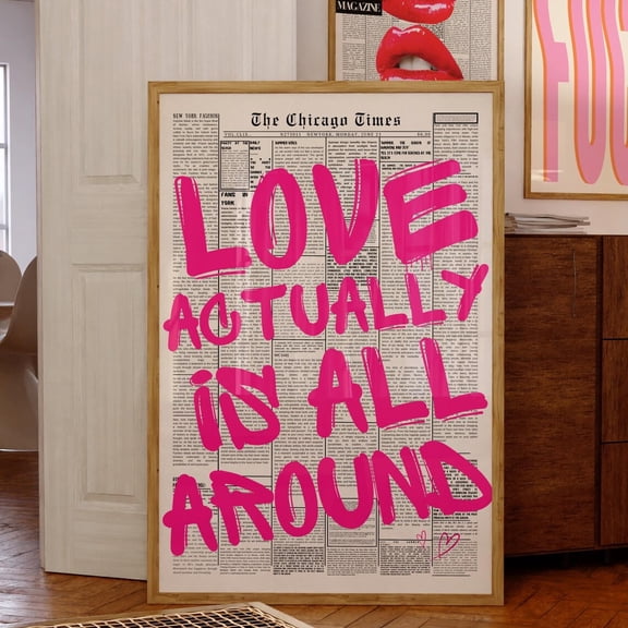 Kna Prints - 1 Pc Poster Love Actually Is All Arod Print, Gift For Her, Apartment Decor, Aesthetic , Preppy Art, Girly Art, Bathroom Print, Music Quote Pink Wall Art, UNFRAMED-12x18