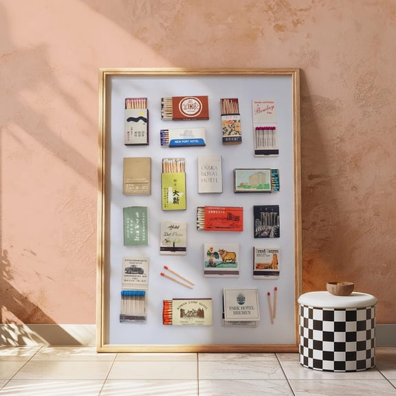 Kna Prints - 1 Pc Poster Matchbooks Collage Art Print , Fky Vintage Apartment Trendy Retro Mid Century Print, Modern Kitchen Wall Art, Dorm Bar Cart Art, Decor For Living Room Bedroom,, UNFRAMED-8x12