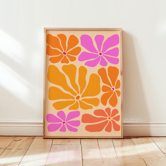 Kna Prints - 1 Pc Poster Maximalist Floral Wall Art Print | Bold Retro Flower Power Poster, Vibrant Colorful Botanical, Pink Orange 70S Dopamine Decor, Funky Fun Art, UNFRAMED-24x36