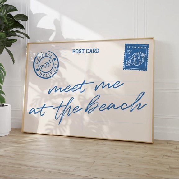 Kna Prints - 1 Pc Poster Meet Me At The Beach Post Card Print, Trendy Coastal Wall Art, Blue Typography , Coastal Granddaughter Beachy Aesthetic Decor, Digital, UNFRAMED-8x12