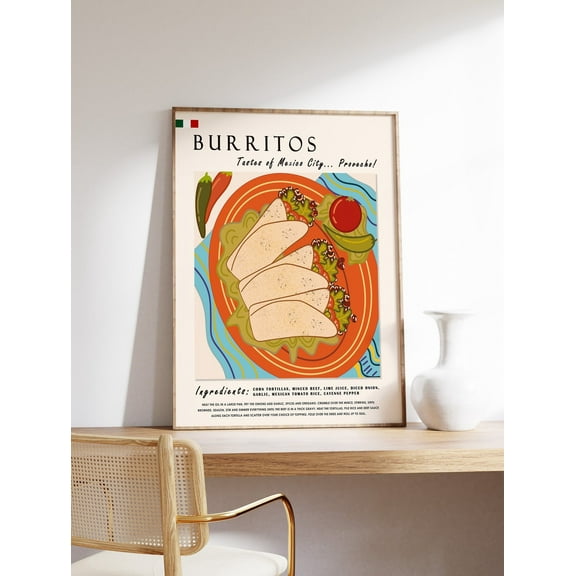 Kna Prints - 1 Pc Poster Mexican Burrito Food , Food Art, Food , Mexico Food Art, Mexican Print, Kitchen , Kitchen Decor, Retro Print, Food Gift, UNFRAMED-8x12