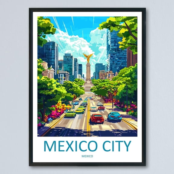 Kna Prints - 1 Pc Poster Mexico City Cartoon Travel Poster Mexico Wall Art City Historic Illustration Urban Decor Mexico City Souvenir Gift, UNFRAMED-24x36