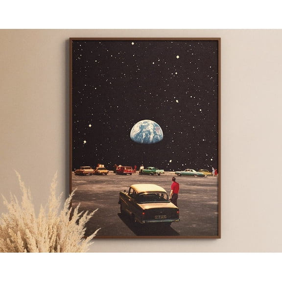 Kna Prints - 1 Pc Poster Missing Home Retro Futurism, Surrealist Aesthetic, Space Collage, Vintage Sci-Fi, Surreal Print, Wall Decor, Astronomy, Retro Car, UNFRAMED-16x24