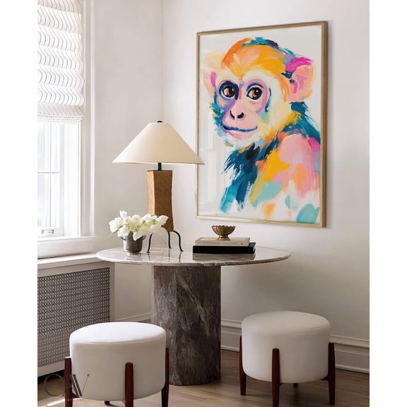 Kna Prints - 1 Pc Poster Monkey Colorful Maximalist Eclectic Animal Portrait Print Nursery Animal Decor Painting Large Wall Art #2849 Decor For Living Room Bedroom,, UNFRAMED-12x18