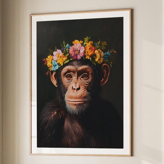 Kna Prints - 1 Pc Poster Monkey Maximalist Eclectic Animal Portrait Print Fky Animal Decor Colorful Altered Painting Large Wall Art #2737 , UNFRAMED-24x36
