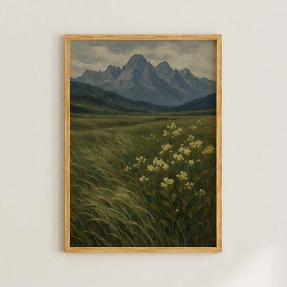 Kna Prints - 1 Pc Poster Moody Green Mountain And Valley Scene For Nature Wall Decor, Wildflower Landscape Print Gift For Rustic Homes And Outdoor Lovers, UNFRAMED-8x12