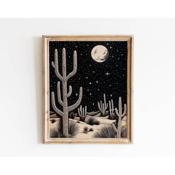 Kna Prints - 1 Pc Poster Moon Above Desert At Night Wall Decor Art Print, UNFRAMED-8x12