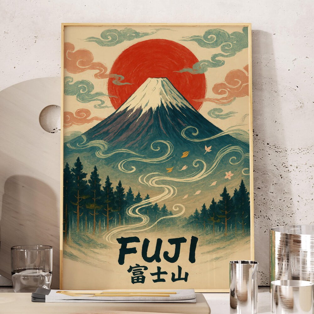 Kna Prints - 1 Pc Poster Mount Fuji Japanese Wall Art Print With Rising ...