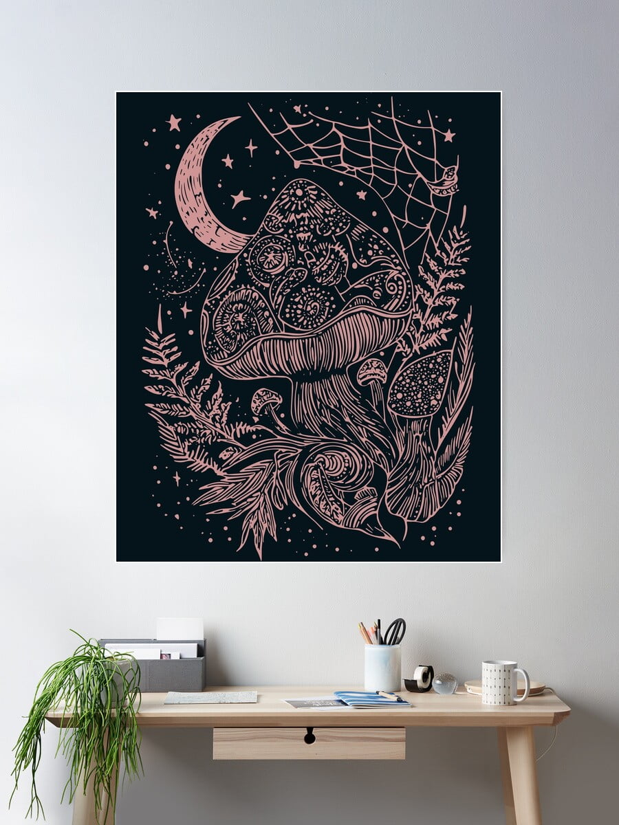 Kna Prints - Mystical Mushroom Moon Art - Cottagecore Fairy Garden Wall ...