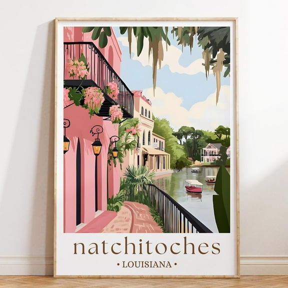Kna Prints - 1 Pc Poster Natchitoches Louisiana Art Print, Southern Town Poster, Illustrated Historic District Wall Decor, Louisiana Art Print, Southern Usa Art, UNFRAMED-8x12