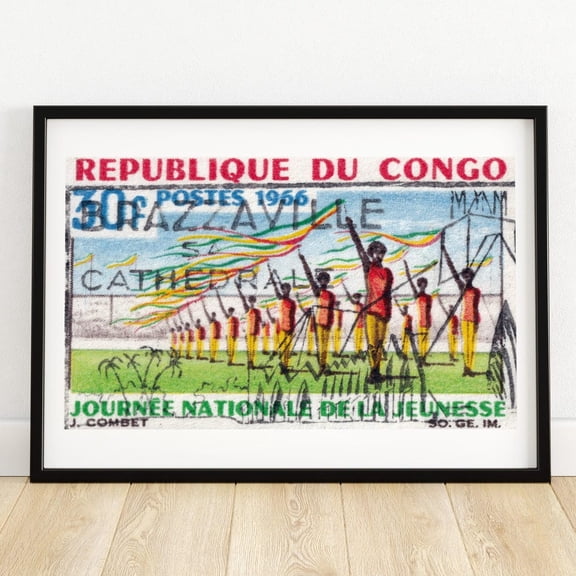 Kna Prints - 1 Pc Poster National Parade Vintage Congo Art Postage Stamp Print Aesthetic Wall Art Postage Stamp Wall Vintage African Art , Decor For Living Room Bedroom,, UNFRAMED-12x18