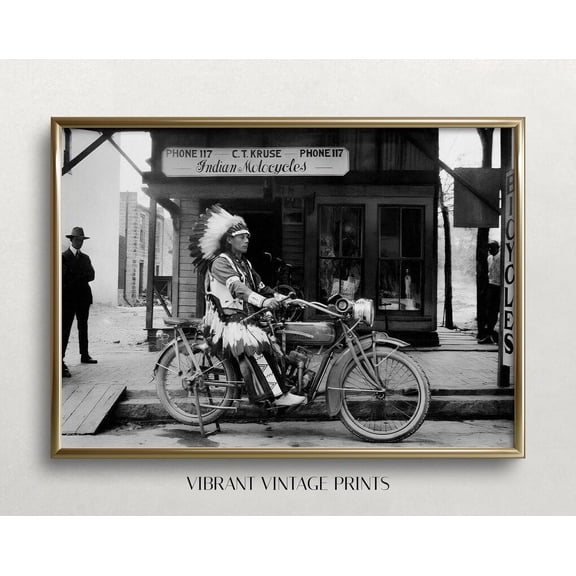 Kna Prints - 1 Pc Poster Native American On Motorcycle, Black And White Art, Vintage Wall Art, Vintage Indian Motorcycle, Old Photo Download, Printable Wall Art, UNFRAMED-24x36