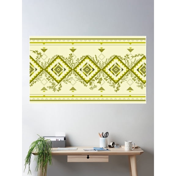 Kna Prints - 1 Pc Poster Native American Pattern Design Ethnic Green Plants Whimscal, UNFRAMED-8x12