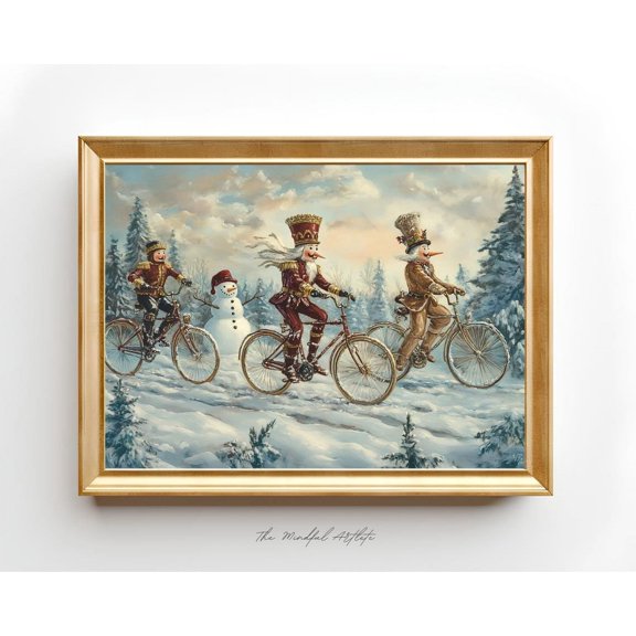 Kna Prints - 1 Pc Poster Nutcracker Print Print Vintage Wall Art Snowman Print Decor Snowy Landscape Rustic Winter Print , , UNFRAMED-16x24