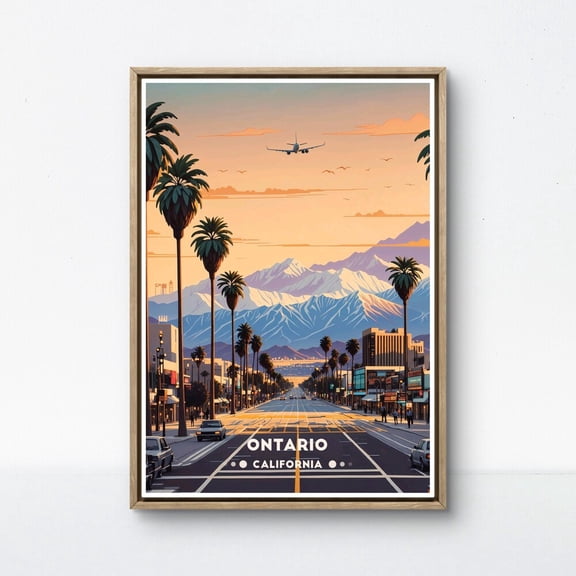 Kna Prints - 1 Pc Poster Ontario Poster, California City Print, Sunset Street View, Ontario Wall Decor, Socal Urban Art, Retro Mountain Scene, Usa City Poster, UNFRAMED-8x12