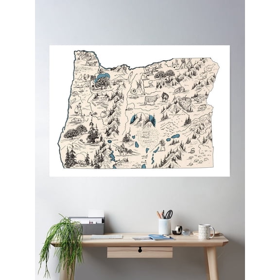 Kna Prints - 1 Pc Poster Oregon Vintage Picture Map, UNFRAMED-8x12