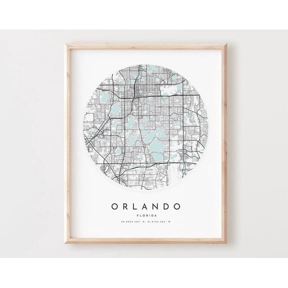 Kna Prints - 1 Pc Poster Orlando Map Print, Orlando Map City Wall Art, Fl Road Map, Florida Print Street Map Decor, Office Gift, L166V4, UNFRAMED-12x18