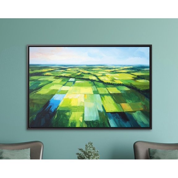 Kna Prints - 1 Pc Poster Patchwork Nature Art, Scenic Landscape & Lush Fields, Modern Aerial View Artwork, Earthy Tones Farmhouse Contemporary Decor, UNFRAMED-8x12