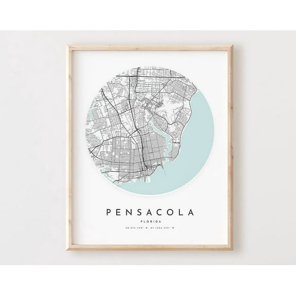 Kna Prints - 1 Pc Poster Pensacola Map Print, Pensacola Map City Wall Art, Fl Road Map, Florida Print Street Map Decor, Office Gift, L469V4, UNFRAMED-8x12