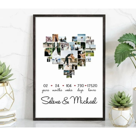 Kna Prints - 1 Pc Poster Personalized Anniversary Gift For Wife & Husband Heart Photo Collage Wall Art, UNFRAMED-8x12