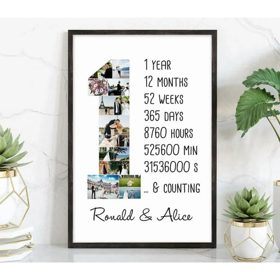 Kna Prints - 1 Pc Poster Personalized One Year Anniversary Gift For Wife & Husband Photo Collage Wall Art, UNFRAMED-8x12