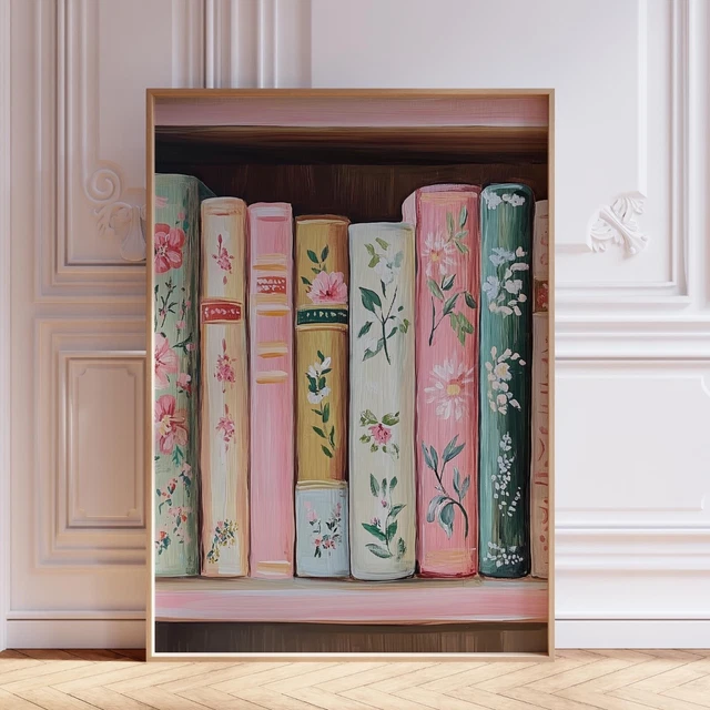 Kna Prints - 1 Pc Poster Pink And Green Library Reading Book Wall Art ...