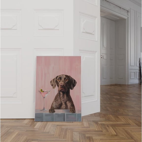 Kna Prints - 1 Pc Poster Pink Gsp Pointer Print, Fky , Preppy Art, Pointer Dog, Bar Cart Martini Decor, Fny Decor, German Shorthaired Pointer Wall Art, UNFRAMED-8x12