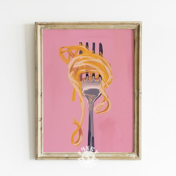 Kna Prints - 1 Pc Poster Pink Kitchen Wall Art, Pasta Print, Spaghetti Food Painting, Girly Pink Aesthetic Kitchen Decor, Wall Art, Trendy Apartment Art Wall Art, UNFRAMED-8x12