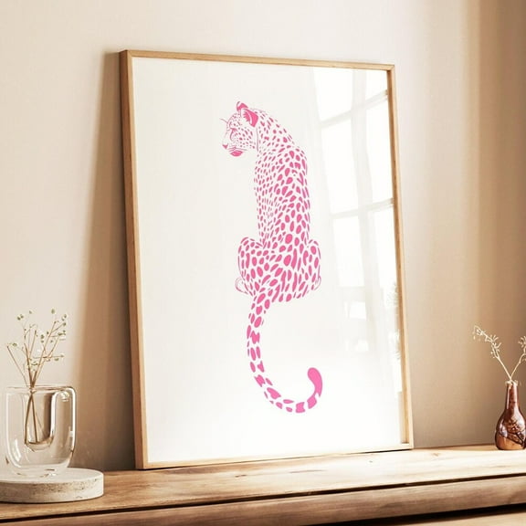 Kna Prints - 1 Pc Poster Pink Leopard Wall Art Print, Cheetah Poster, Preppy Wall Art, Trendy Maximalist Wall Art Pink Leopard Prints Animal Art Print Dopamine Decor, UNFRAMED-8x12