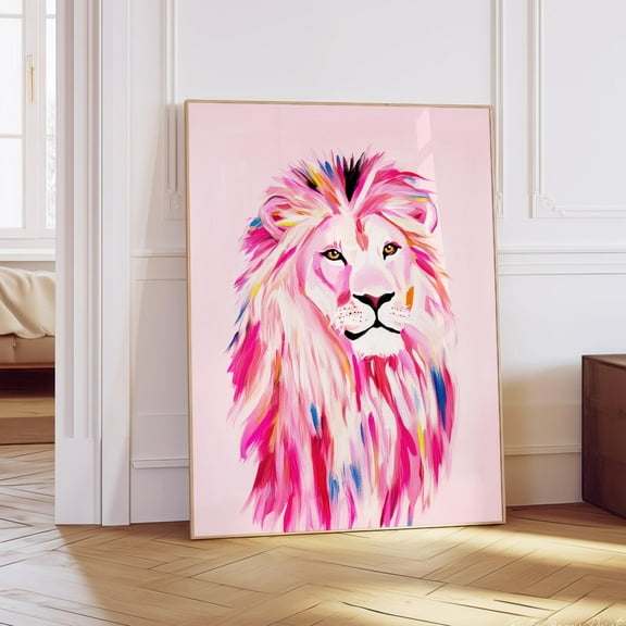 Kna Prints - 1 Pc Poster Pink Lion Art Print Wall Art Wall Decor Preppy Trendy Pink Wall Art Apartment Decor Printable Art , UNFRAMED-8x12