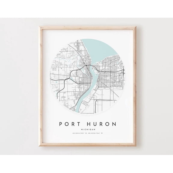 Kna Prints - 1 Pc Poster Port Huron Map Print, Port Huron Map City Wall Art, Mi Road Map, Michigan Print Street Map Decor, Office Gift, L972V4, UNFRAMED-12x18